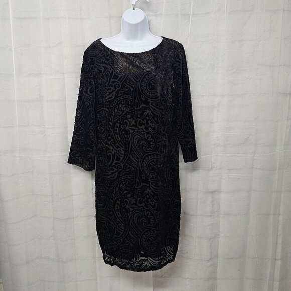 Preston & York Dress Black Velour Burnout Sheer Shift Paisley Goth L - Picture 10 of 10